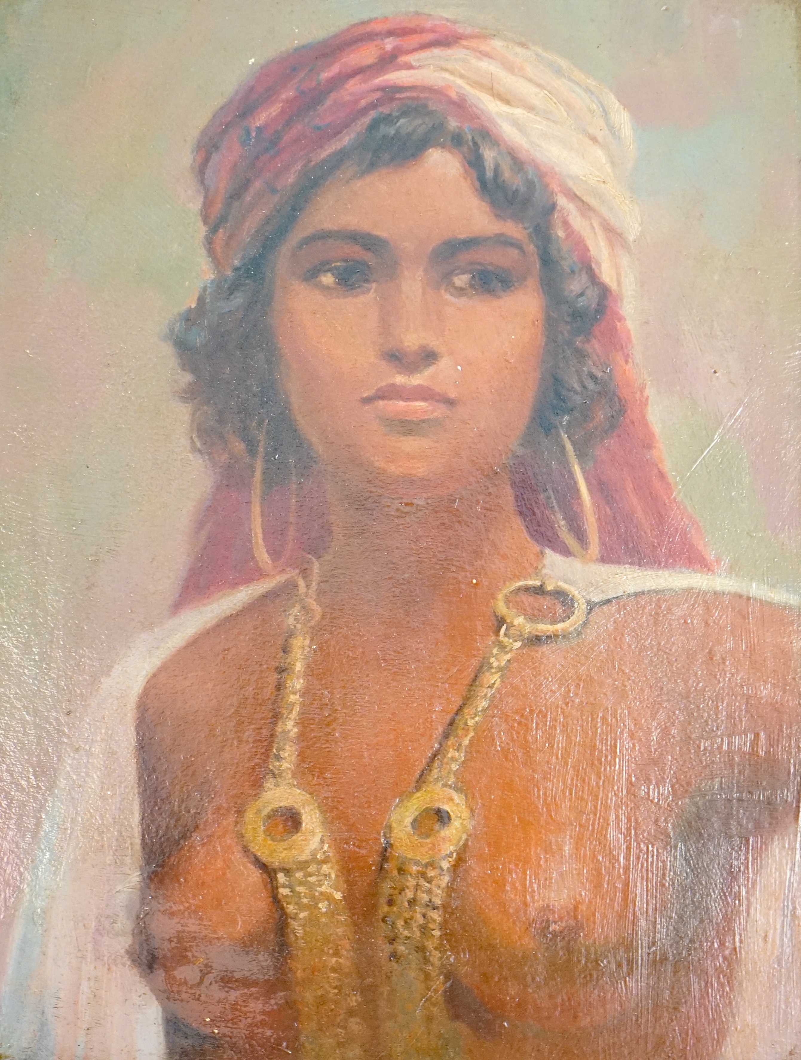 Polish School, oil on board, Portrait of a slave girl, inscribed verso, 33 x 26cm